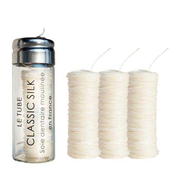 Le tube CLASSIC SILK - Hilo dental 100% seda - 4 bobinas de recambio con envase - Dental Boutique Canarias