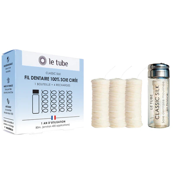 Le tube CLASSIC SILK - Hilo dental 100% seda - 4 bobinas de recambio con envase - Dental Boutique Canarias